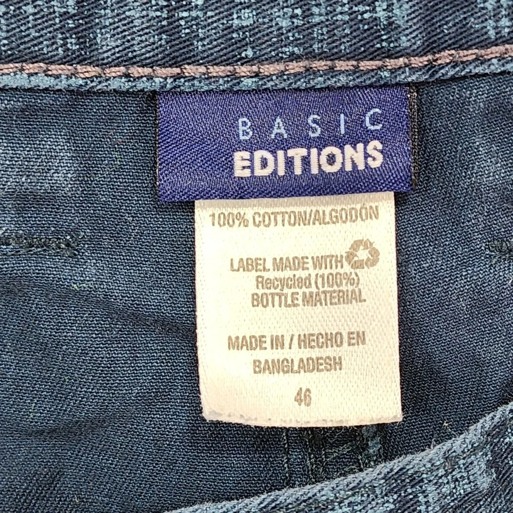 Vintage Basic Editions Shorts Mens 46 Blue Cargo Cotton Canvas Flat Front Casual